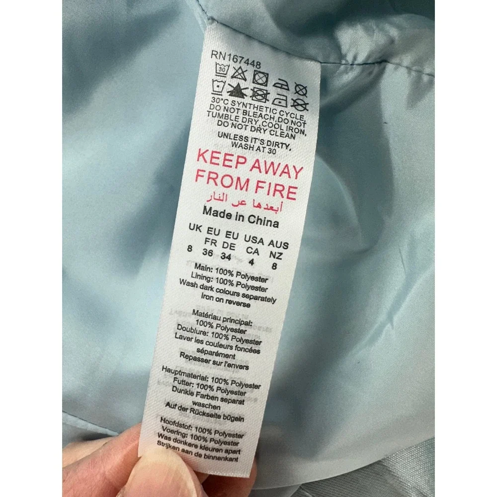 Karen Millen Satin Twill Cropped Wrap Jacket and Skirt Set Pale Blue US 4 NEW